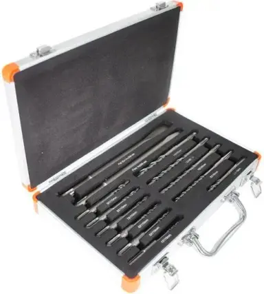 סט 13 מקדחים ואיזמלים לפטישון במזוודה HUNTER