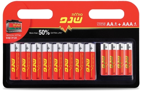 מארז 12 סוללות אלקליין AA+AAA שנפ