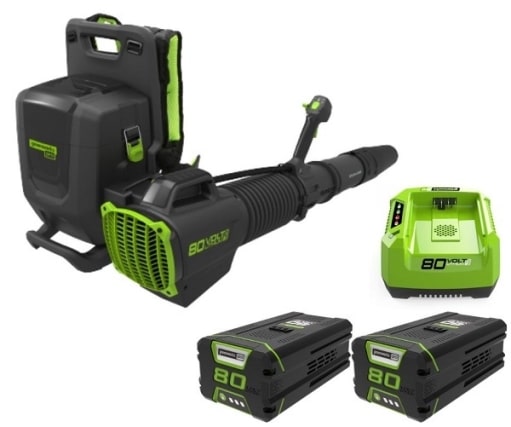 מפוח גב נטען 80V PRO בראשלס 2 סוללות 5A ומטען מהיר GreenWorks