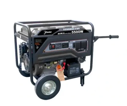 גנרטור עם מייצב מתח AVR הצתה אלקטרונית עם גלגלים וידית Hunter 101001-005 5500W
