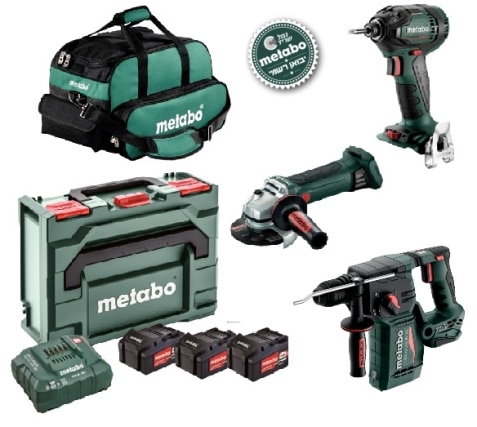 סט מברגת אימפקט +פטישון +משחזת מטאבו 3 סוללות Metabo Combo Set 18V 4Ah