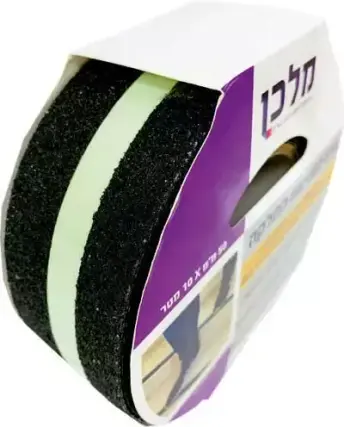 סרט למניעת החלקה שחור עם פס פולט אור באורך 10 מטר רוחב 50 מ