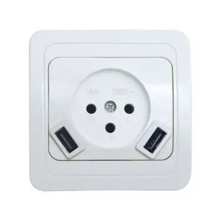 שקע כח 16A עם מטען כפול Omega USB