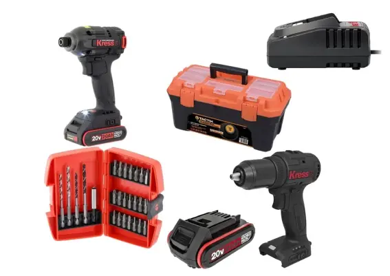 סט מברגת אימפקט + פוטר + ביטים בארגז סוללות Kress 20V KR102 2Ah