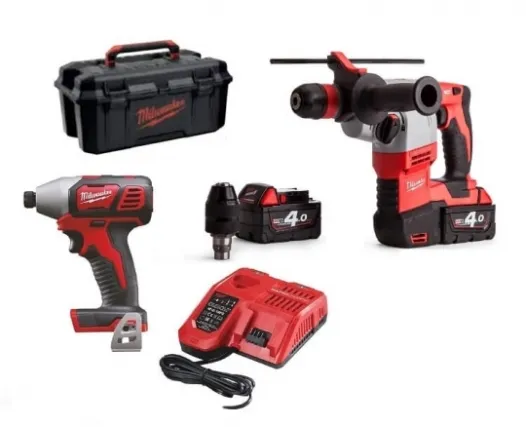 סט נטען 18V פטישון +מברגת אימפקט סוללות Milwaukee M18 BID+HD18HX 4Ah