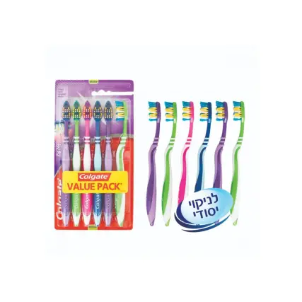 קולגייט Colgate שישיית מברשות שיניים אנטיבקטריאל זיג זג מדיום
