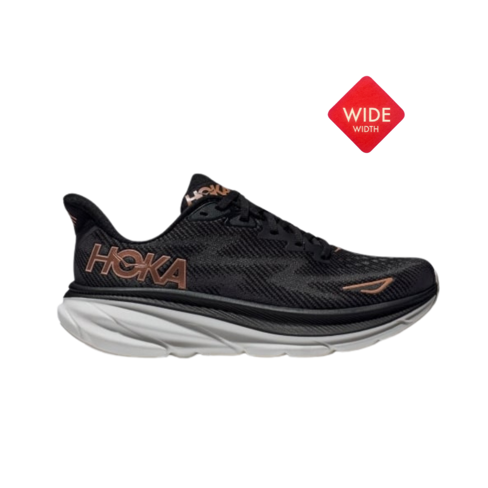 נעלי ספורט לנשים רחבות בצבע שחור/רוז זהב Clifton 9 Wide