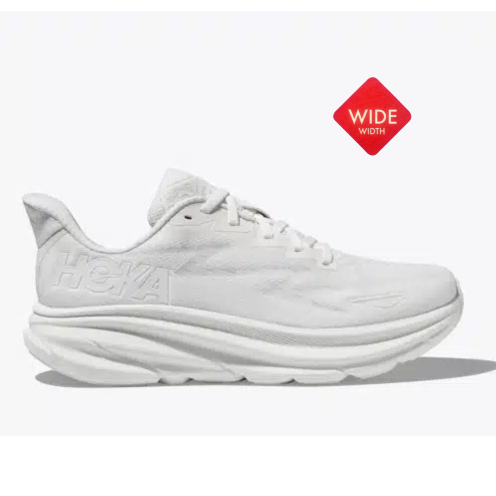 Clifton 9 Wide נעלי ספורט לנשים רחבות בצבע לבן/לבן