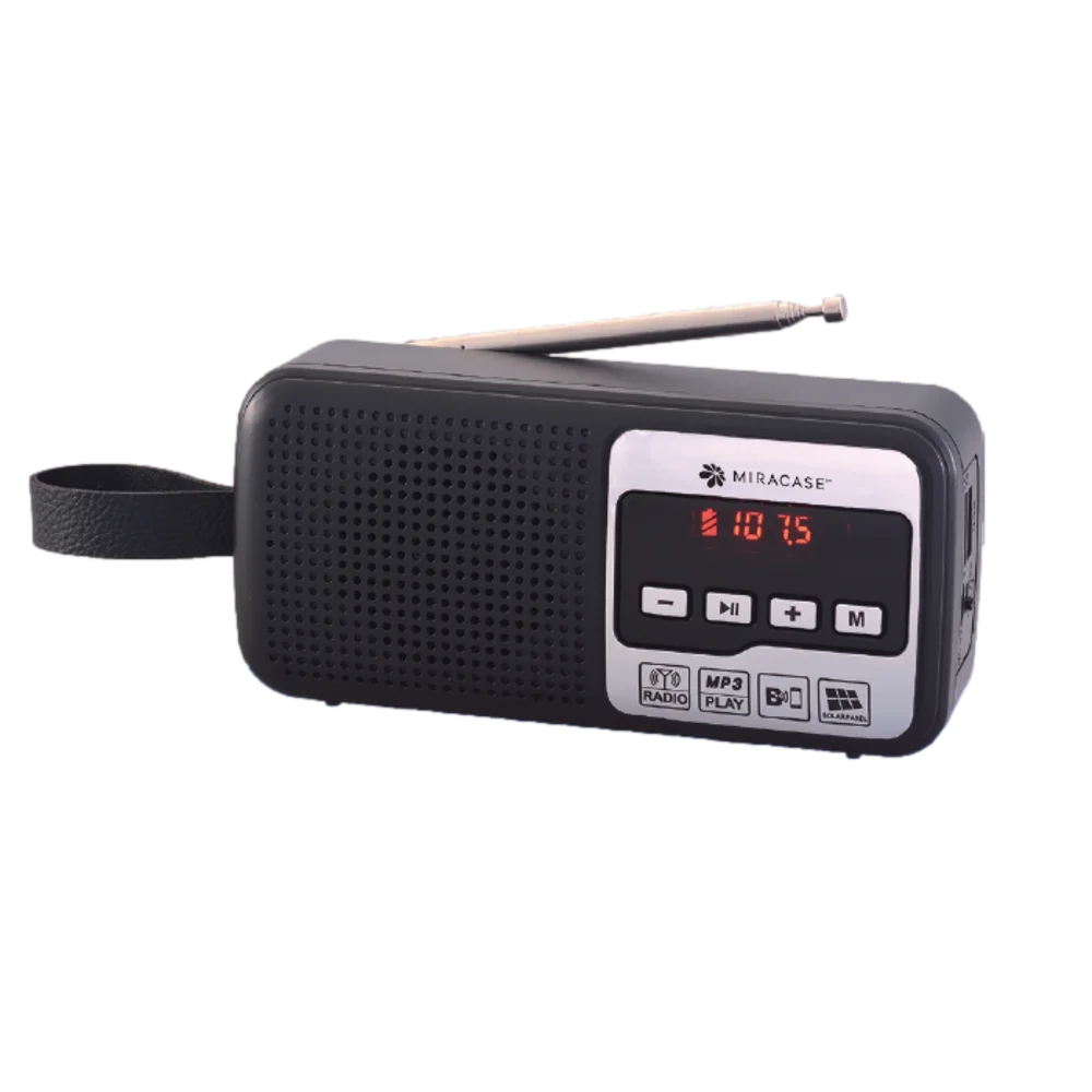 רדיו FM דיגיטלי טעינה סולארית שחור כסוף Miracase