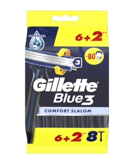 סכין גילוח ג'ילט בלו 3 חד פעמיים 8 יחידות Gillette Comfort Slalom