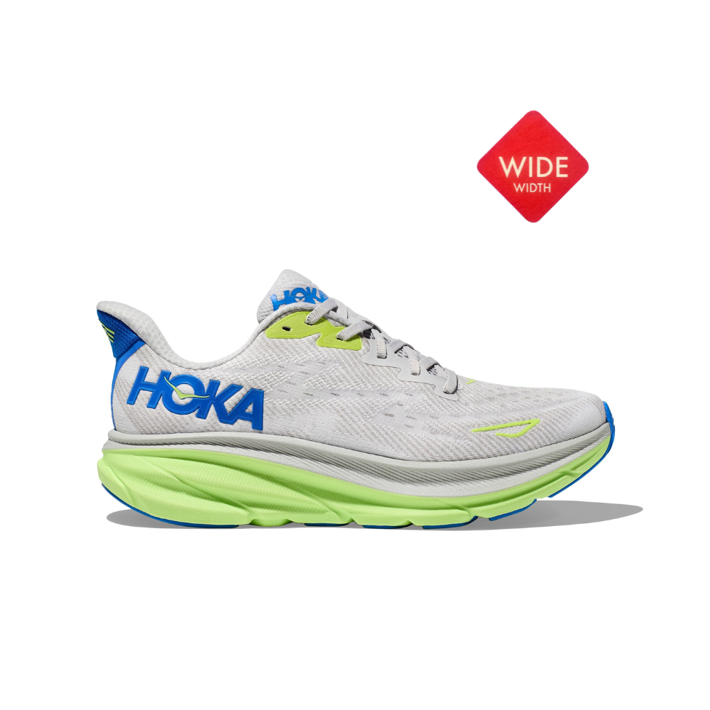 HOKA Clifton Wide 9 - נעלי ספורט גברים הוקה קליפטון 9 רחבות בצבע אפור-זרחני/קובלט