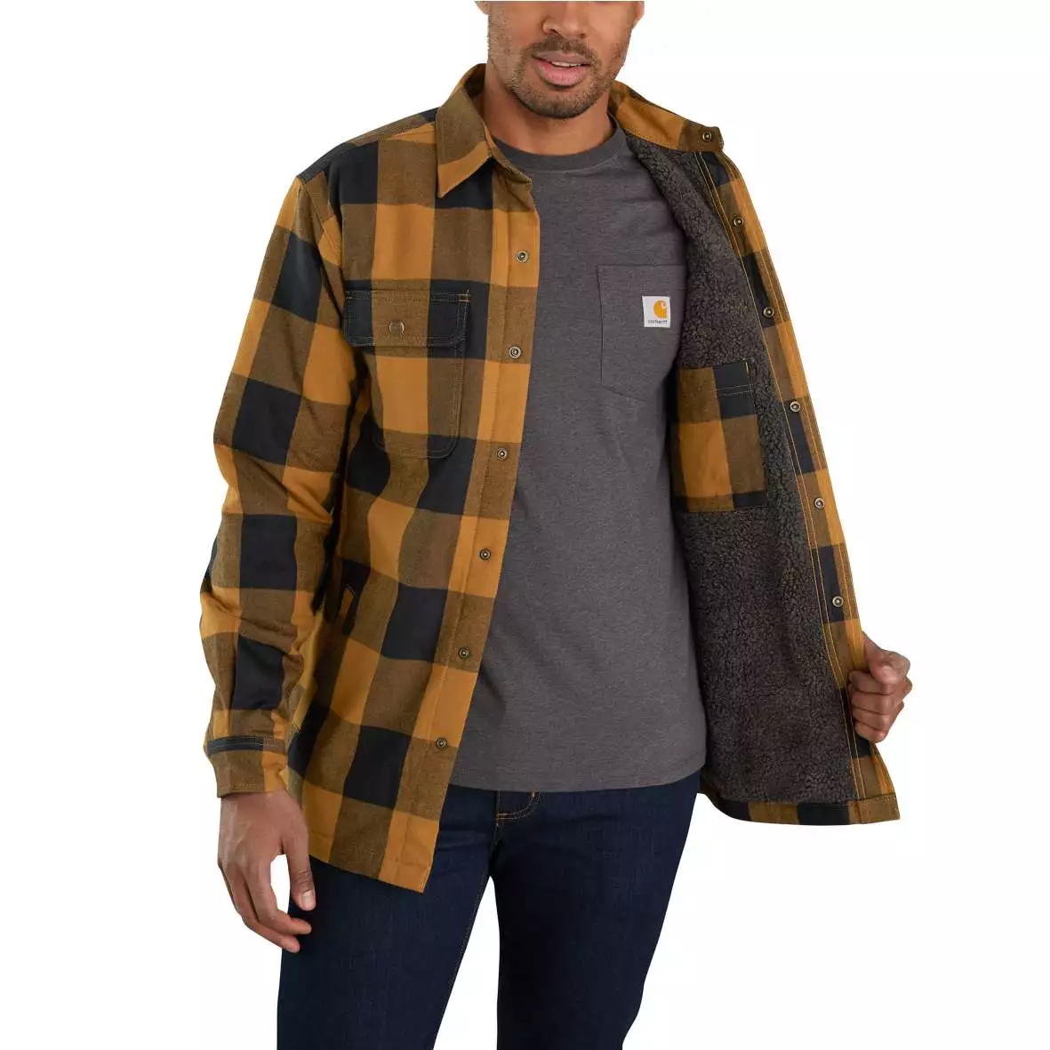 חולצת ג'קט פלאנל עם בטנה שחור חום Carhartt