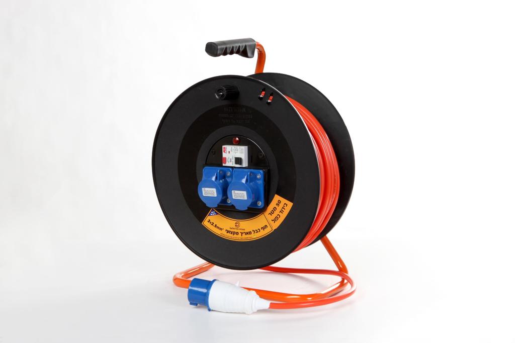 תוף כבל מאריך 50 מטר 2.5*3 עם פחת בטפלקס שקע כפול 3X16A