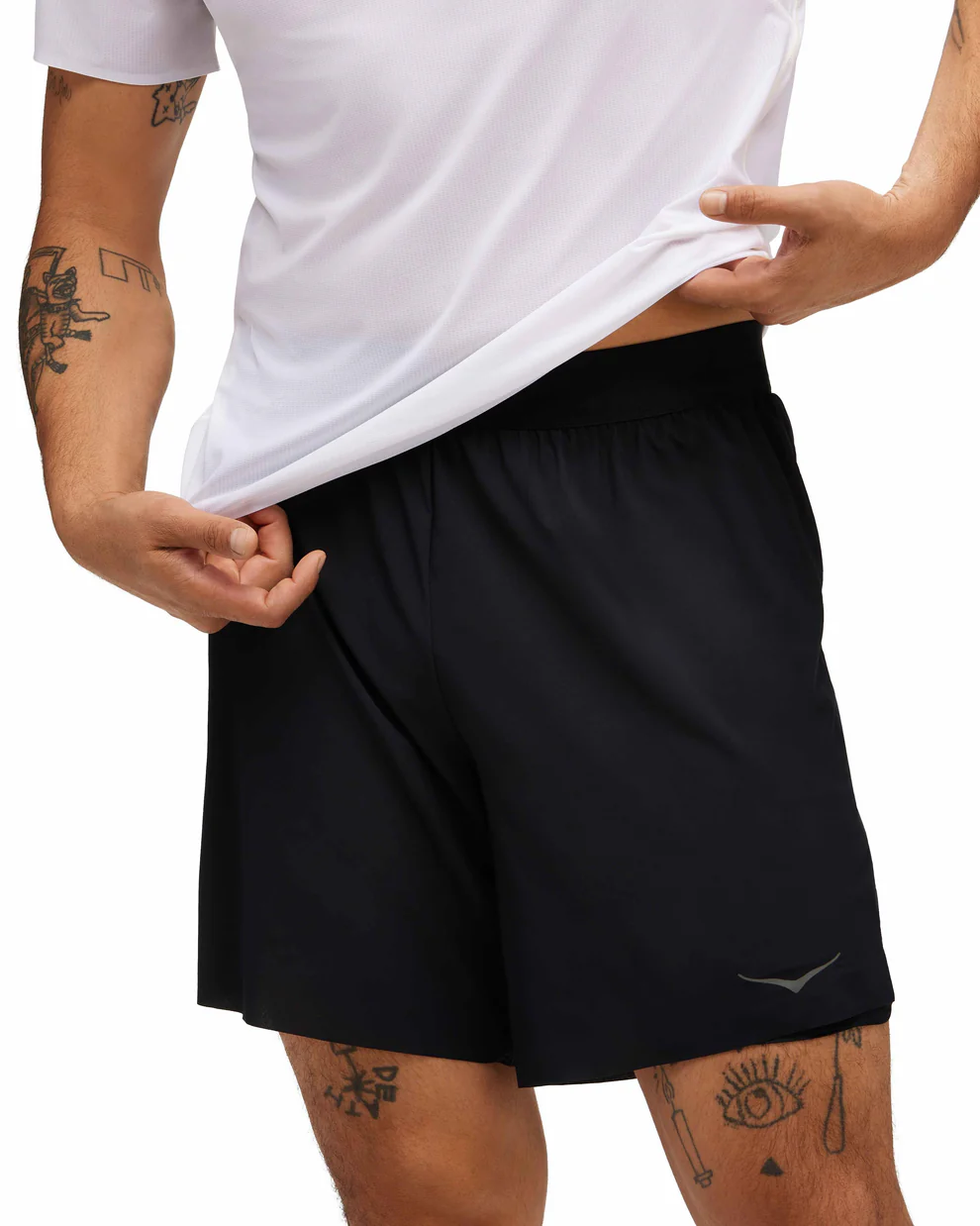 מכנסי ריצה גברים 2IN1 שחור הוקה Hoka Glide