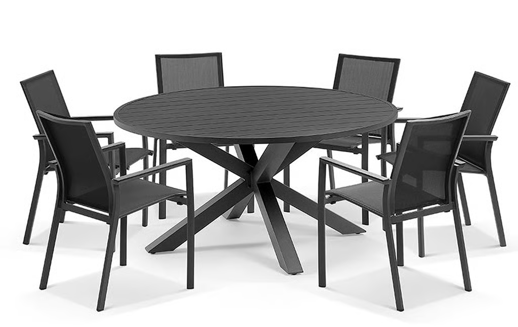 פינת אוכל פרלין שחור שולחן עגול 4 כסאות מטליין כתר