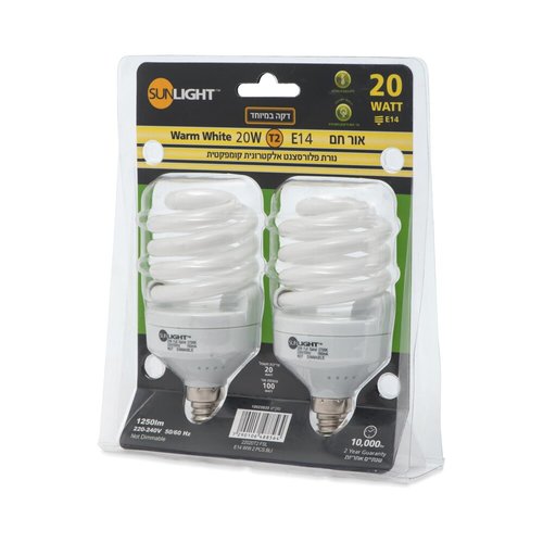 זוג נורות ס.לייט מיני ספירל NISKO 20W E14 WW