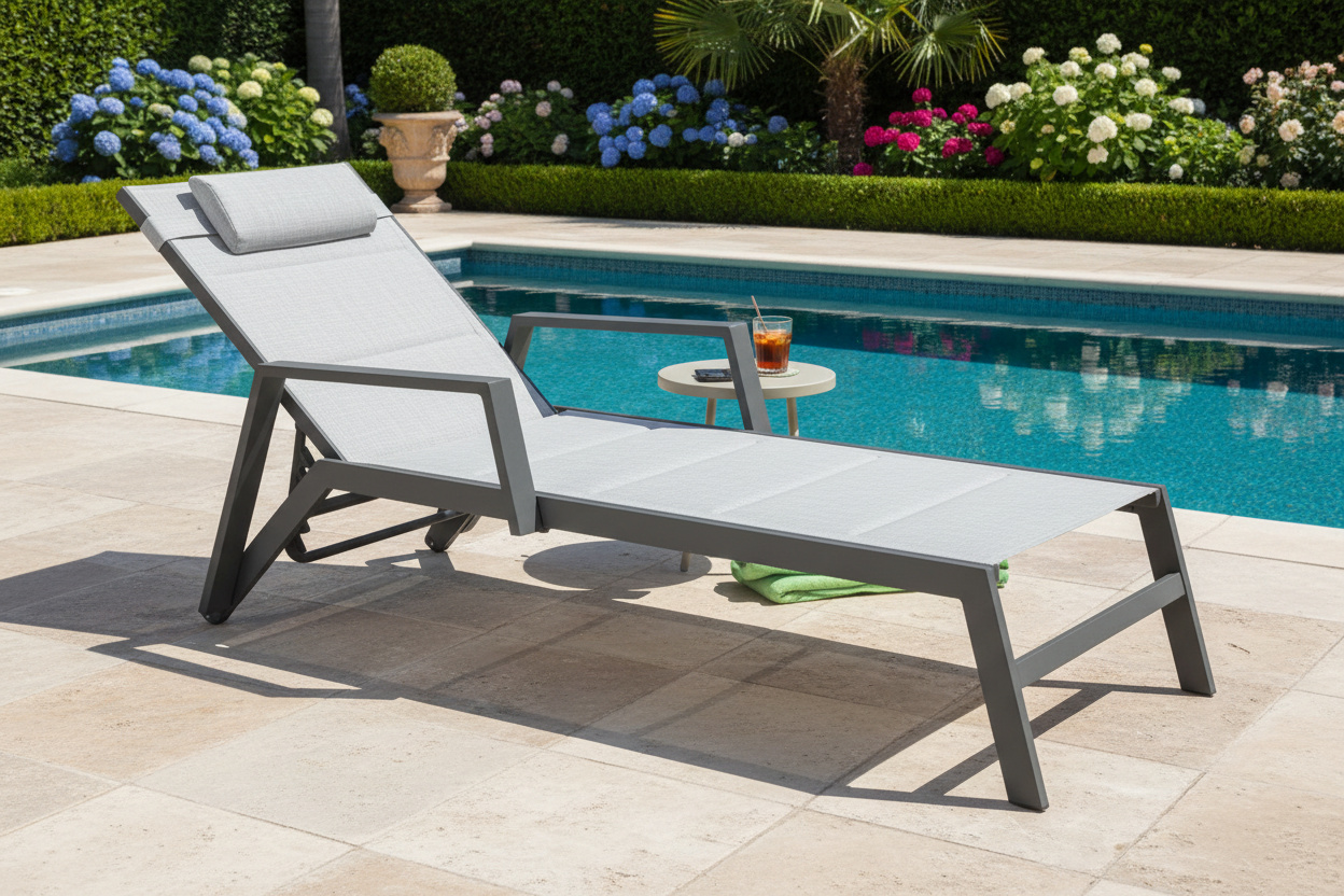 מיטת שיזוף יורק עם משענת מכווננת וכרית ראש York