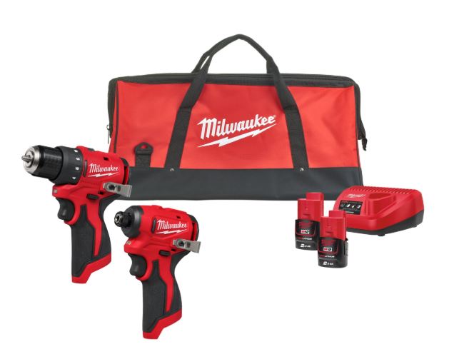 סט מברגות נטען 12V אימפקט + פוטר Milwaukee M12 BLPP2D-202B 2X2Ah
