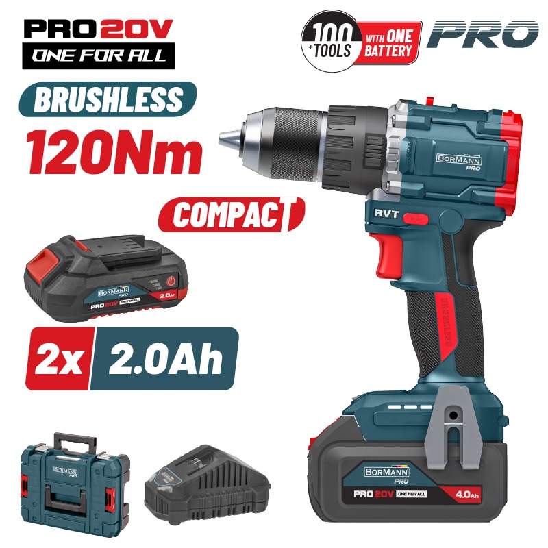 מברגת פוטר מקצועית 13ממ Bormann Pro-BL-20v-120Nm-2-4Ah