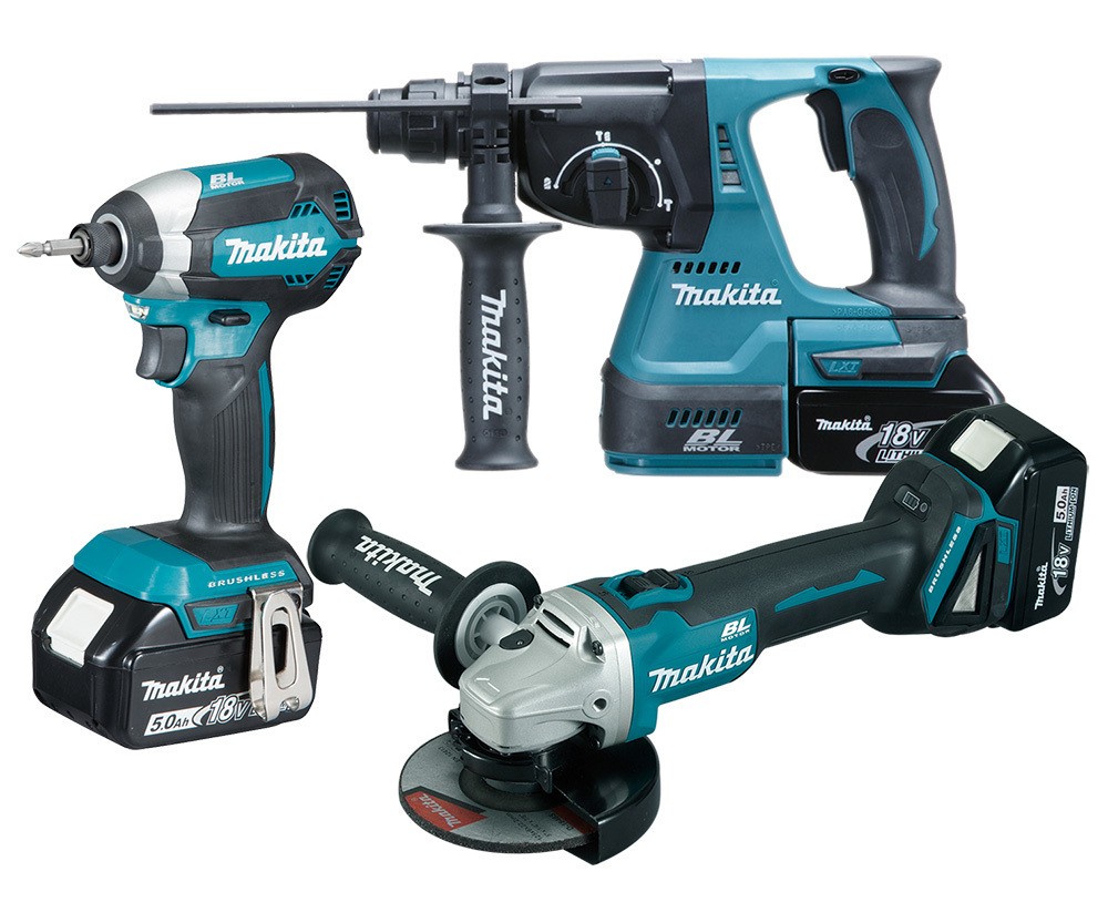 סט 3 כלים נטען 18V אימפקט פטישון משחזת 3 סוללות 5Ah מקיטה Makita DLX3189TX1 BL