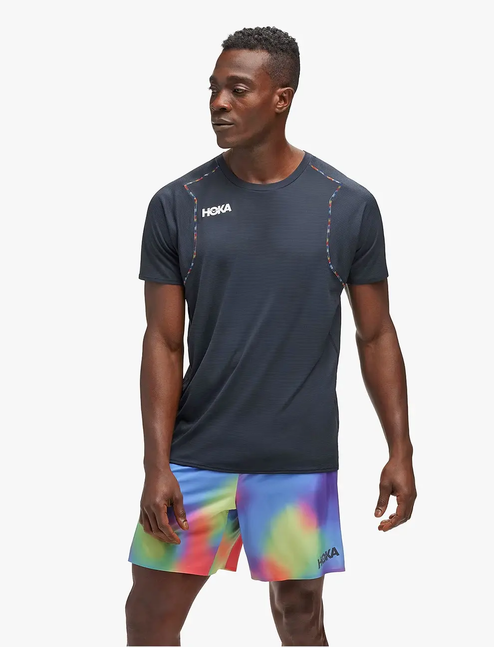 חולצת ריצה גברים הוקה 1123725 M Glide Short-שחור/מולטי HOKA