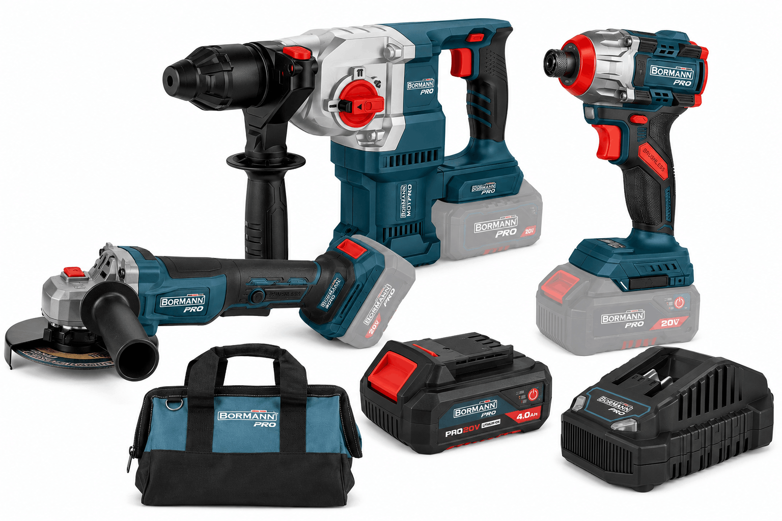 סט כלי עבודה נטענים BORMANN PRO 20V Brushless – פטישון 26 מ