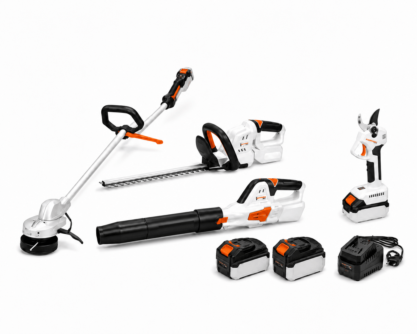 סט כלי גינון נטענים Nakayama Pro 21V – גוזם, מזמרה, מפוח וקוצץ קנטים + 2 סוללות